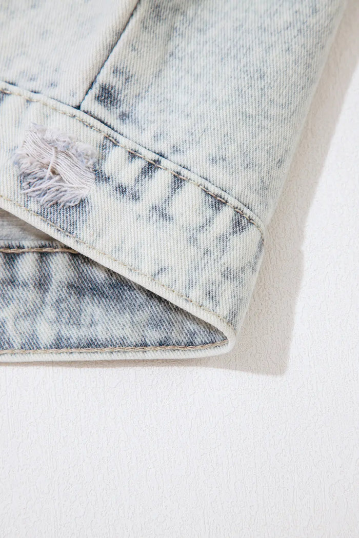 Beau Blue Light Wash Buttoned Chest Pocket Puff Sleeve Denim Jacket - Outerwear/Denim jackets