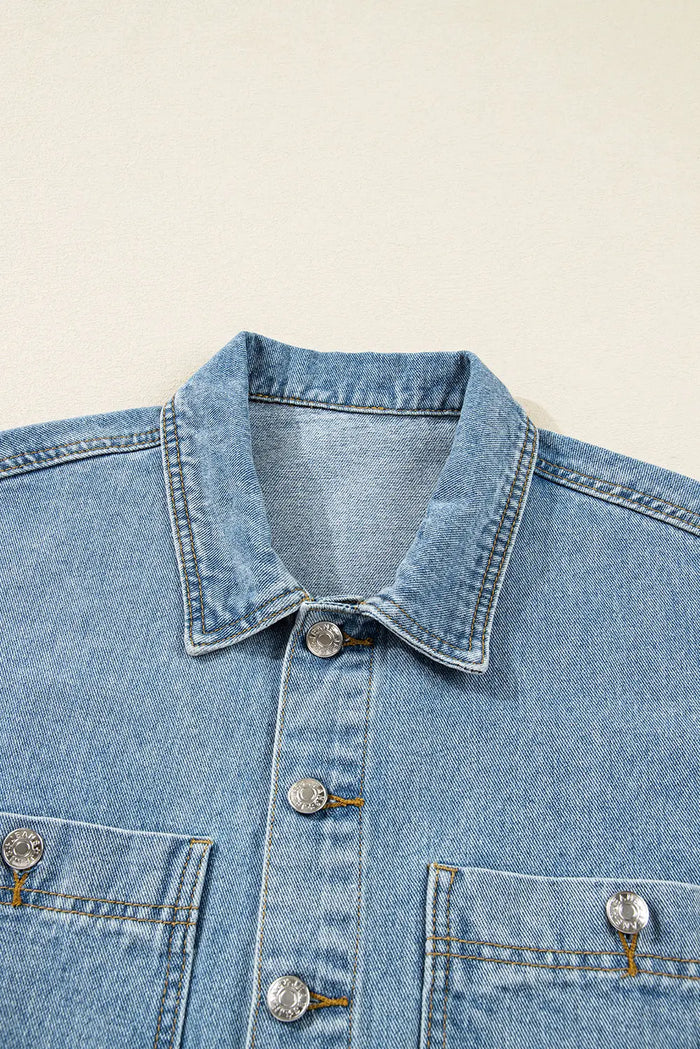 Beau Blue Multi Patched Pockets Side Tie up Boyfriend Style Denim Jacket - Outerwear/Denim jackets