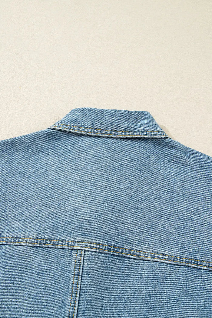 Beau Blue Multi Patched Pockets Side Tie up Boyfriend Style Denim Jacket - Outerwear/Denim jackets