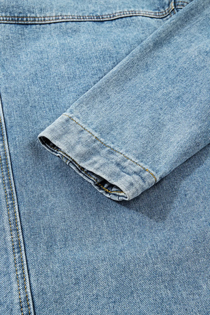 Beau Blue Multi Patched Pockets Side Tie up Boyfriend Style Denim Jacket - Outerwear/Denim jackets