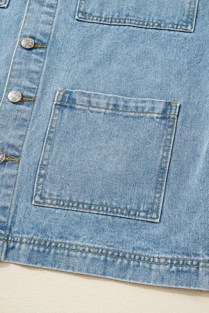 Beau Blue Multi Patched Pockets Side Tie up Boyfriend Style Denim Jacket - Outerwear/Denim jackets