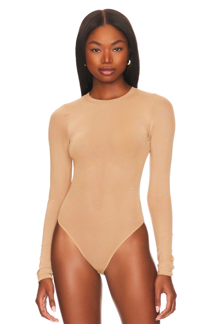 Becky.....Long Sleeve Mesh Bodysuit Blanc Clothing