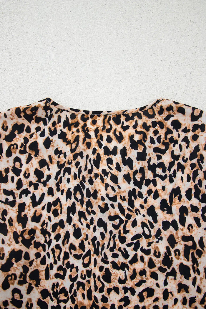 Beige Leopard V Neck Half Sleeve Blouse - Tops/Blouses & Shirts