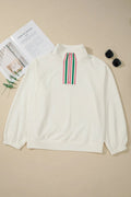 Beige Plus Size Rhombus Texture Contrast Striped Collar Baggy Sweatshirt - 1X - Size/Plus Sweatshirts & Hoodies