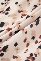 Beige Printed Surplice V Neck Cuffed Sleeve Empire Waist Plus Size Dress - Size/Plus Dresses/Plus Mini Dresses