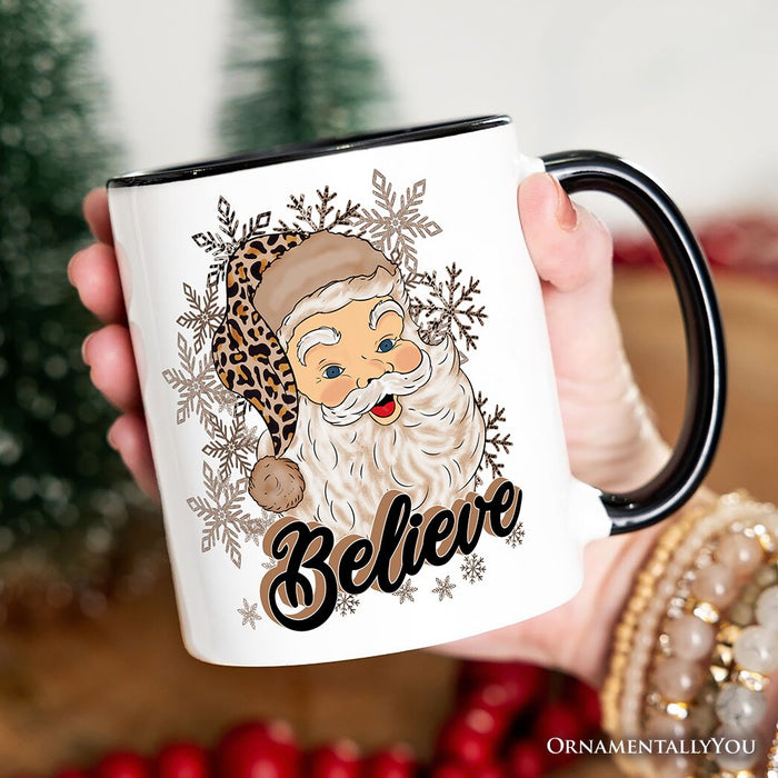 Believe Santa Cheetah Leopard Personalized Mug, Retro Christmas Gift with Custom Name Personalized Ceramic Mug OrnamentallyYou
