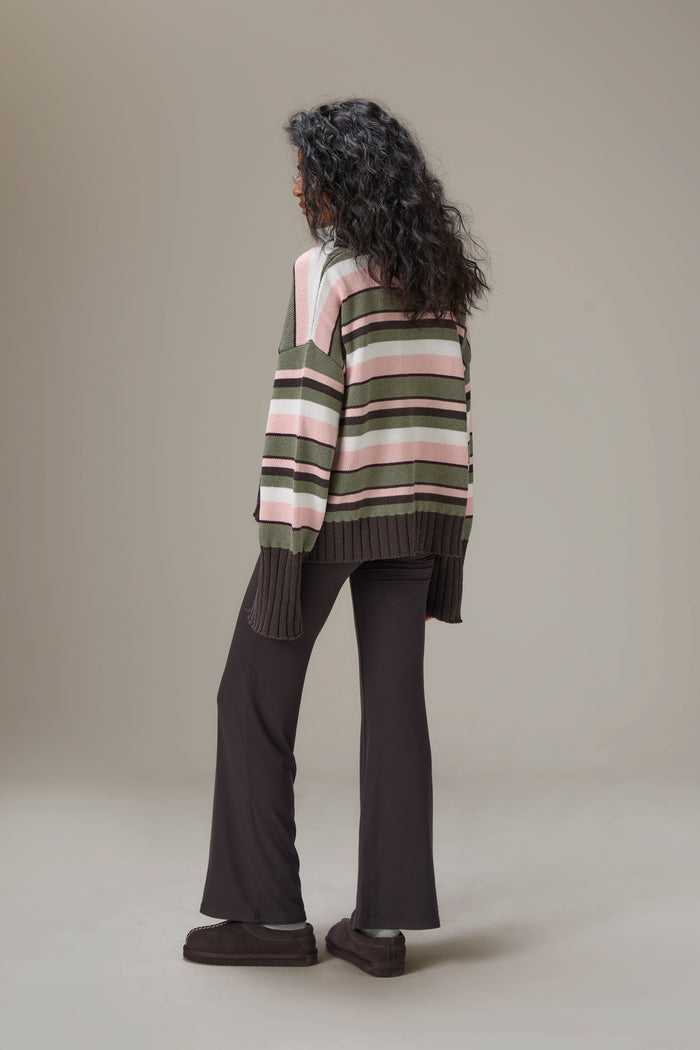 Bella Stripe Roll Neck in Chocolate