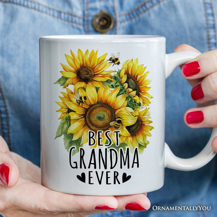 Best Grandma Ever Personalized Mug, Sunflower Grandmother Gift With Custom Name and Date Personalized Ceramic Mug OrnamentallyYou