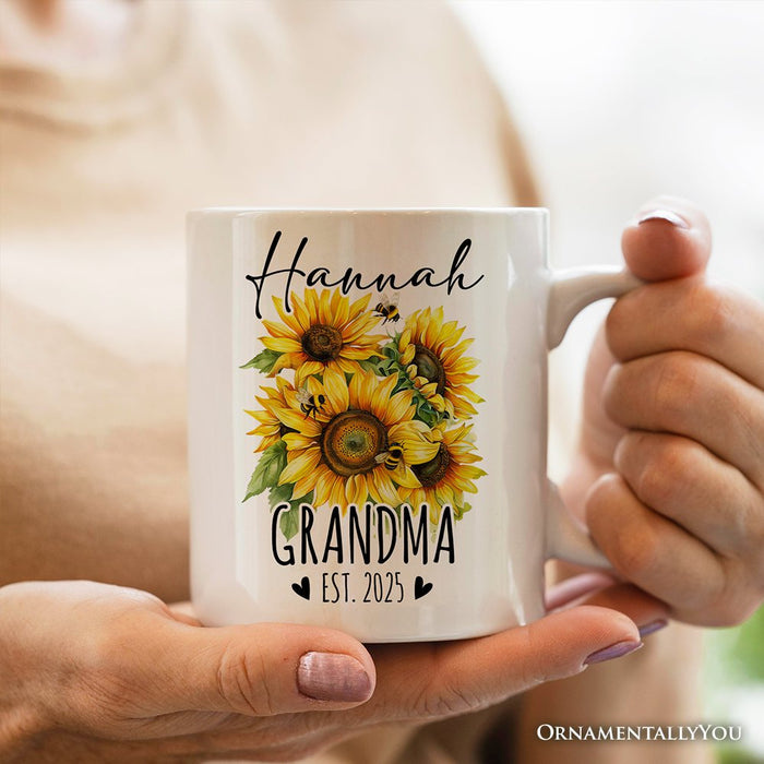 Best Grandma Ever Personalized Mug, Sunflower Grandmother Gift With Custom Name and Date Personalized Ceramic Mug OrnamentallyYou