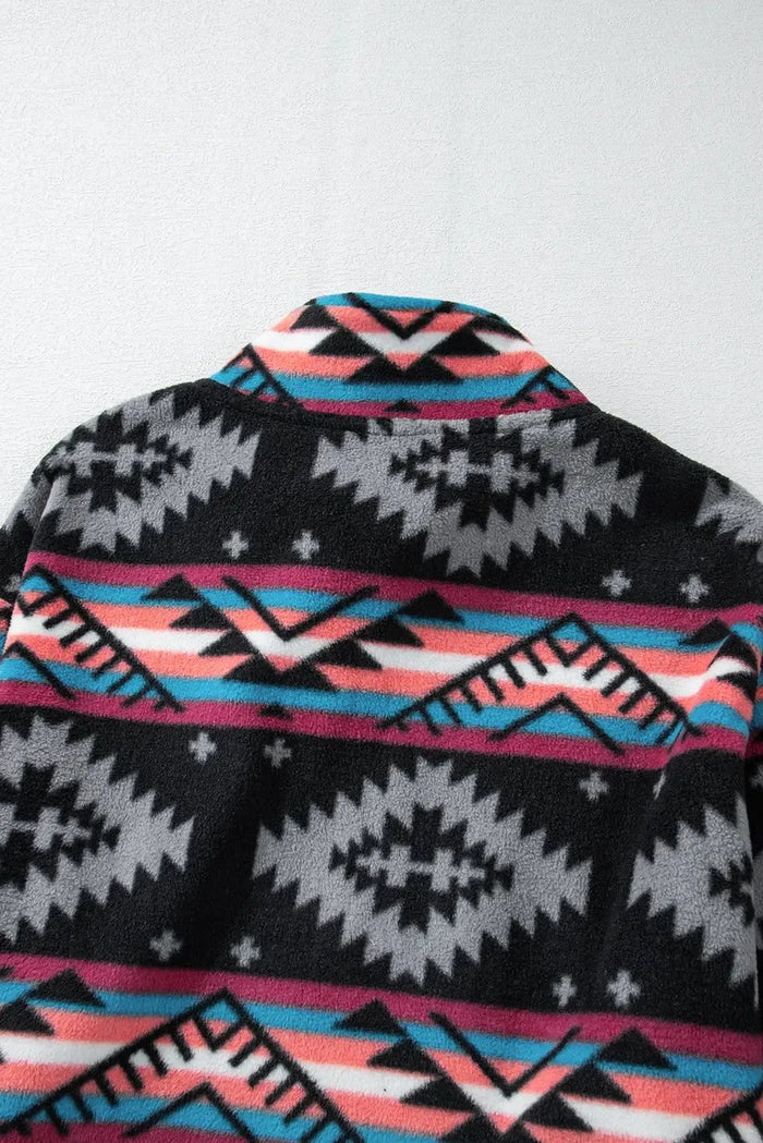 Shop Black Aztec Printed Zip Up Collar Jacket at eAura