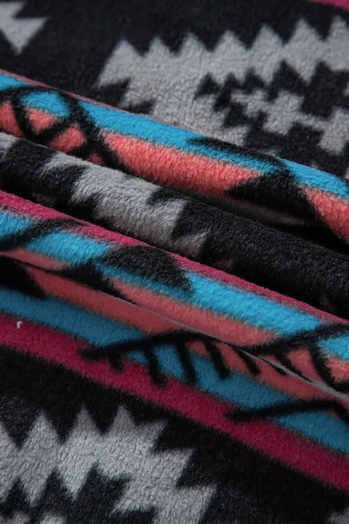 Shop Black Aztec Printed Zip Up Collar Jacket at eAura