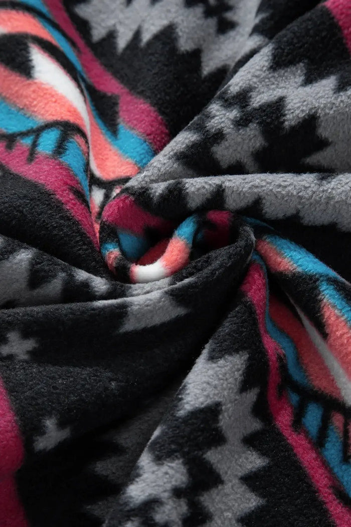 Shop Black Aztec Printed Zip Up Collar Jacket at eAura