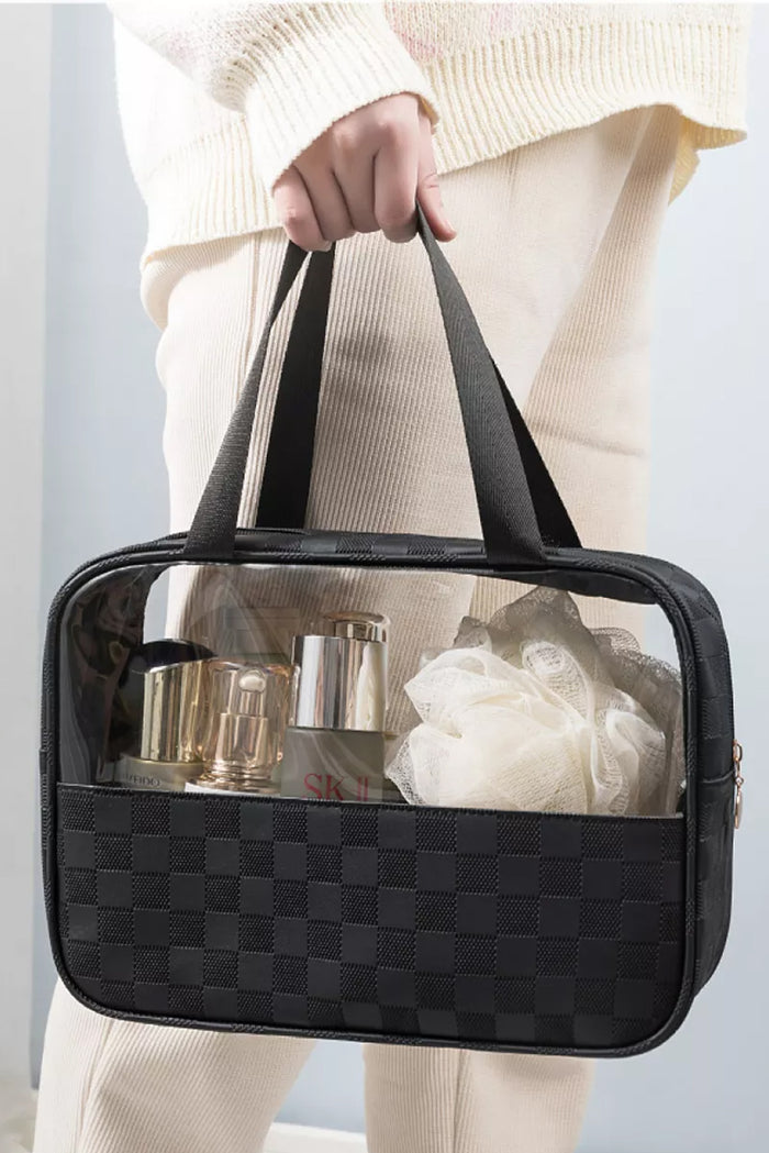 Black Checkered Clear PVC Cosmetic Bag