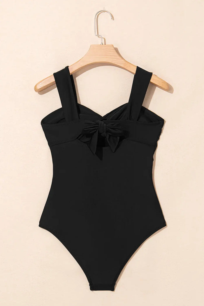 Black Cut out Twist Bowknot Backless One Piece Swimsuit - Swimwear/One