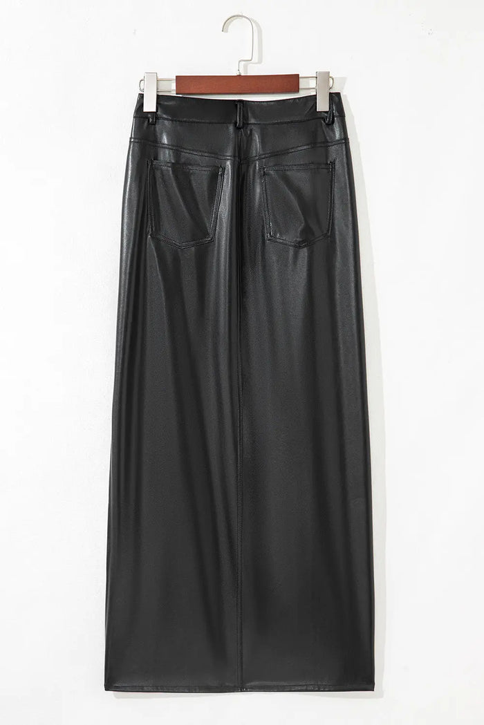 Black Faux Leather Side Slit Maxi Skirt - Occasionwear/skirts