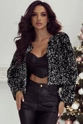 Black Sequined Open Front Cropped Jacket - S - Occasionwear/Jackets