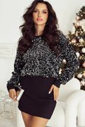 Black Sequinned Long Sleeve Crew Neck Cropped Blouse - S - Occasionwear/party tops