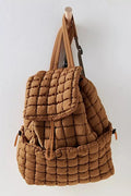 Black Solid Flapped Quilted Puffer Backpack - Coffee / ONE SIZE - Shoes & Bags/Backpacks