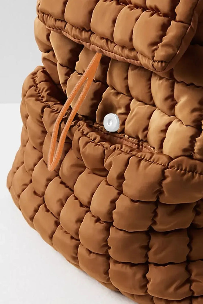 Black Solid Flapped Quilted Puffer Backpack - Shoes & Bags/Backpacks