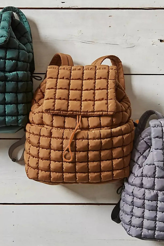 Black Solid Flapped Quilted Puffer Backpack - Shoes & Bags/Backpacks