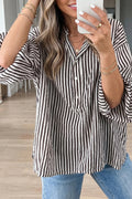 Black Striped Half Sleeve Button-Up Shirt – Black Stripe