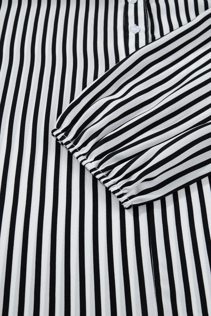 Black Striped Half Sleeve Button-Up Shirt – Black Stripe