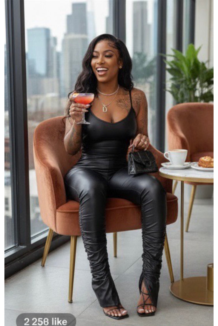 Blessing In Disguise - Matching Faux Leather Ankle Slit Crop Pants Set