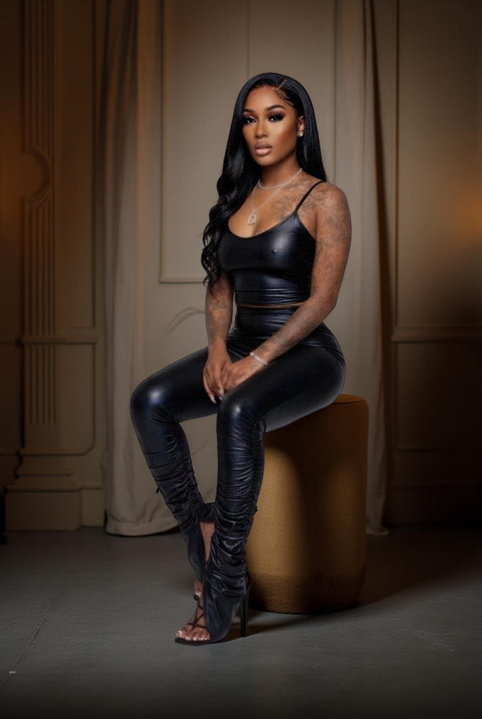 Blessing In Disguise - Matching Faux Leather Ankle Slit Crop Pants Set