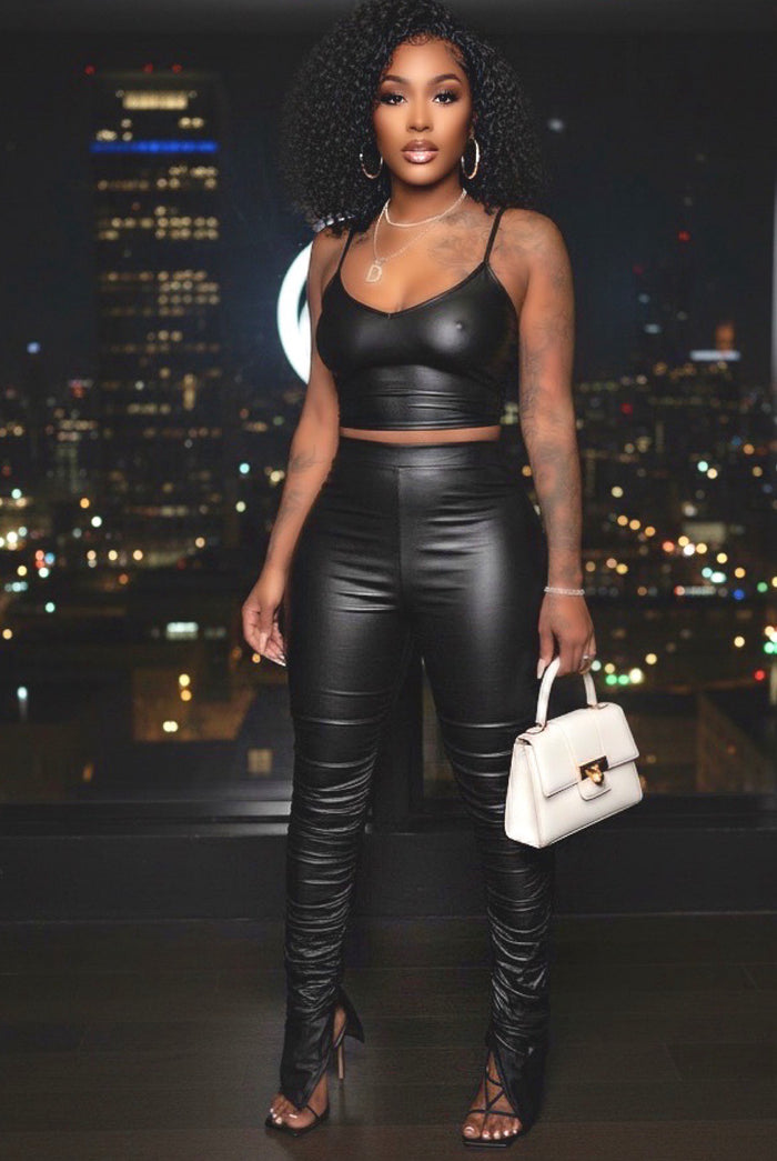 Blessing In Disguise - Matching Faux Leather Ankle Slit Crop Pants Set