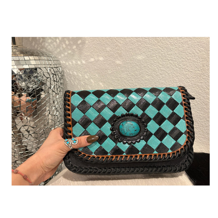 Blue and black checker envelope bag