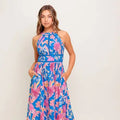 Blue Floral Halter Top Midi Dress Final sale