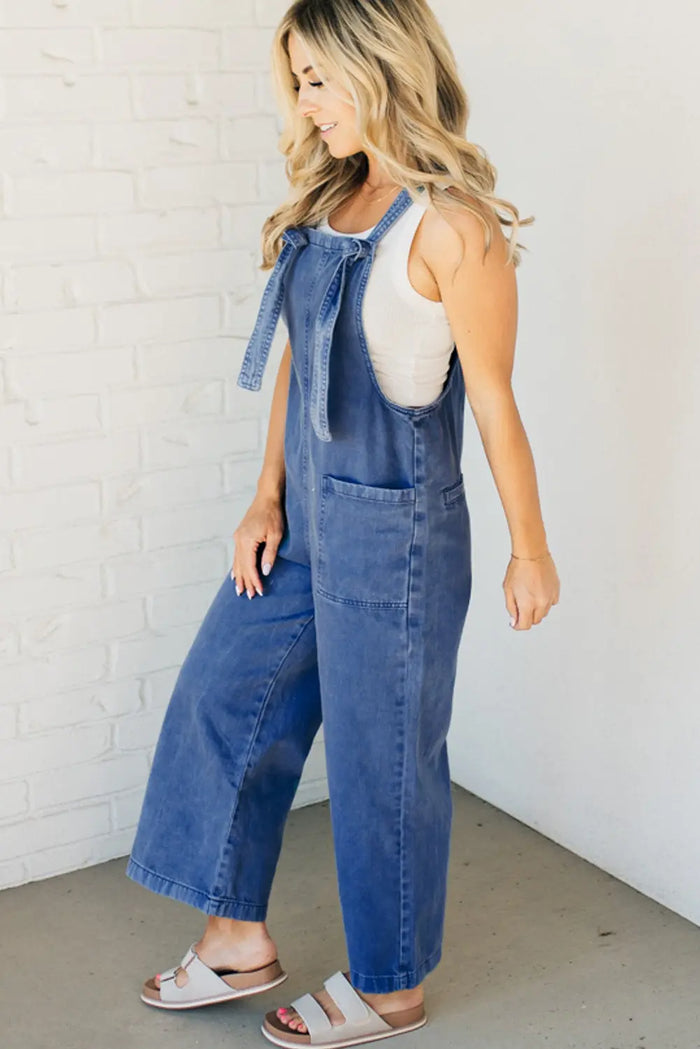 Blue Wide Leg Denim Dungarees