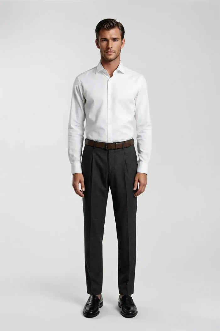 Blutailor Dark Grey Formal Trouser – a sophisticated dark grey trouser featuring a bespoke tailored fit with a sharp, structured silhouette, crafted for timeless formal and professional elegance.