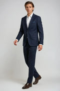 Blutailor Navy Blazer Set – Wool Blend Reception Suit – a sophisticated navy ensemble crafted in a premium wool blend, featuring a bespoke tailored blazer and matching trousers for a sharp, refined silhouette ideal for reception and formal occasions.