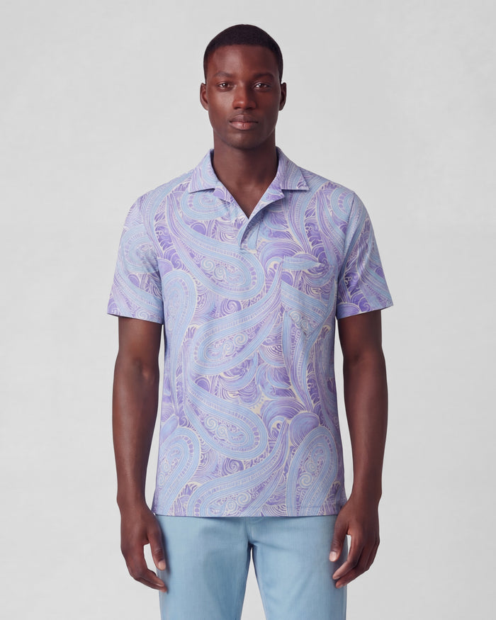 BOBBY MARAKESH PAISLEY HELIO MENS WOOL JOHNNY COLLAR POLO