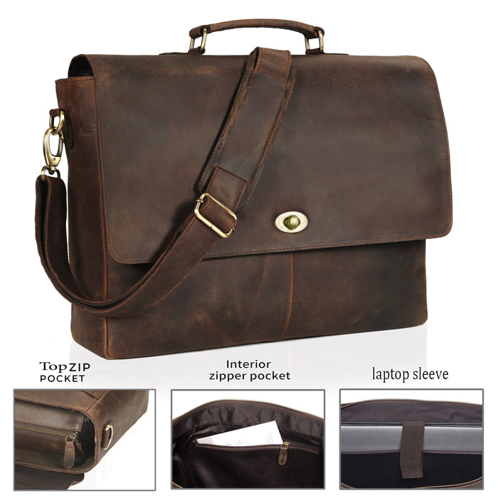 Bogo: Brown Leather Messenger Bag With Tree of Life Journal