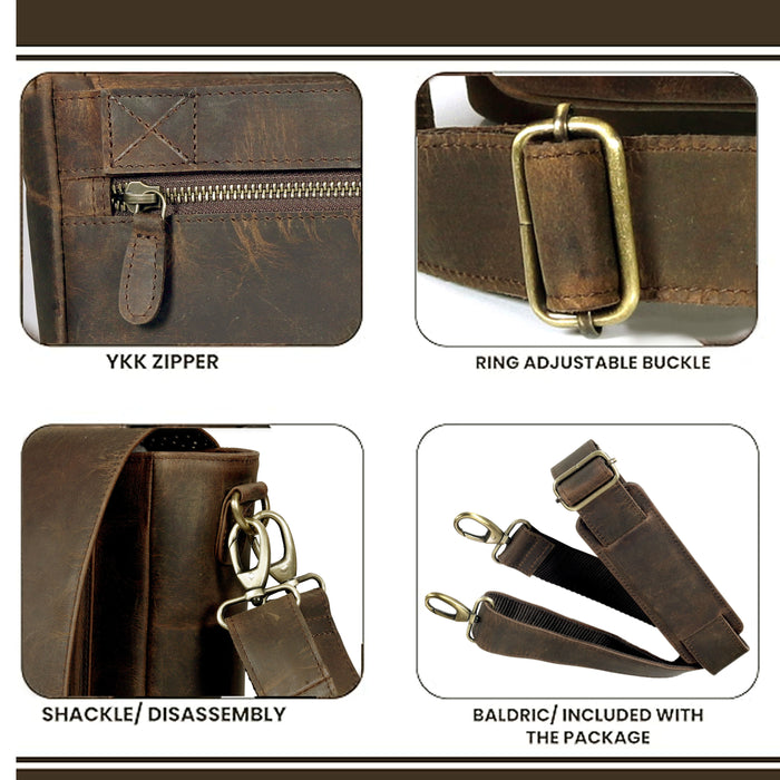 Bogo: Brown Leather Messenger Bag With Tree of Life Journal
