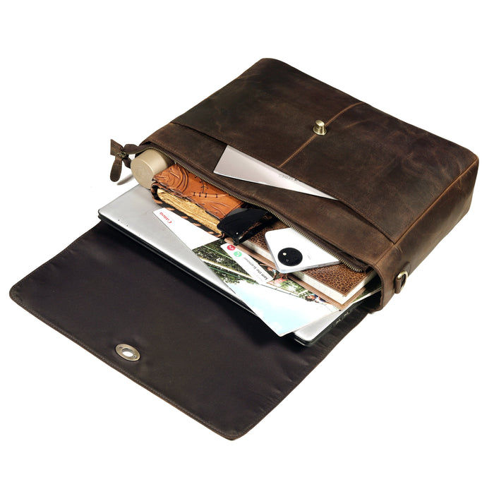 Bogo: Brown Leather Messenger Bag With Tree of Life Journal