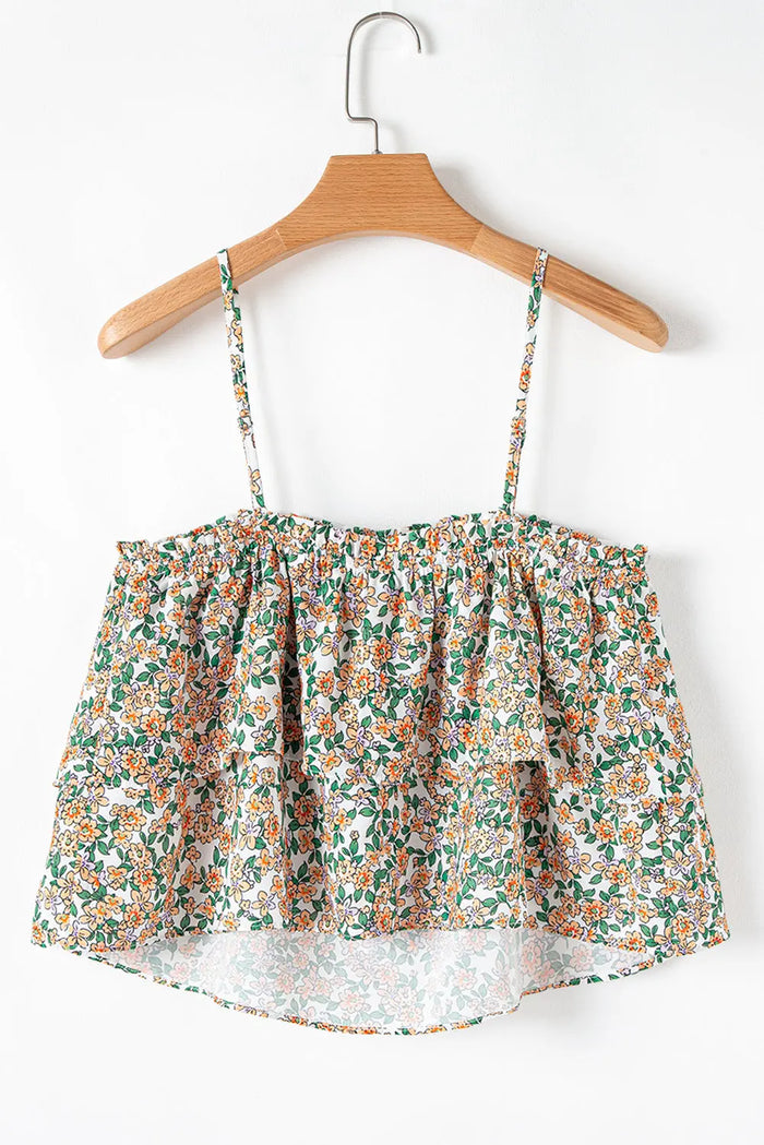 Boho Floral Spaghetti Strap Ruffle Summer Top - Tops/Blouses & Shirts