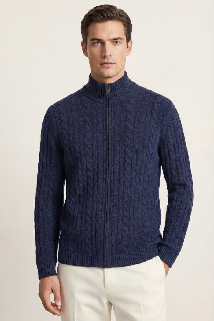 Bolzano Cable Zip Knit Blue Grey