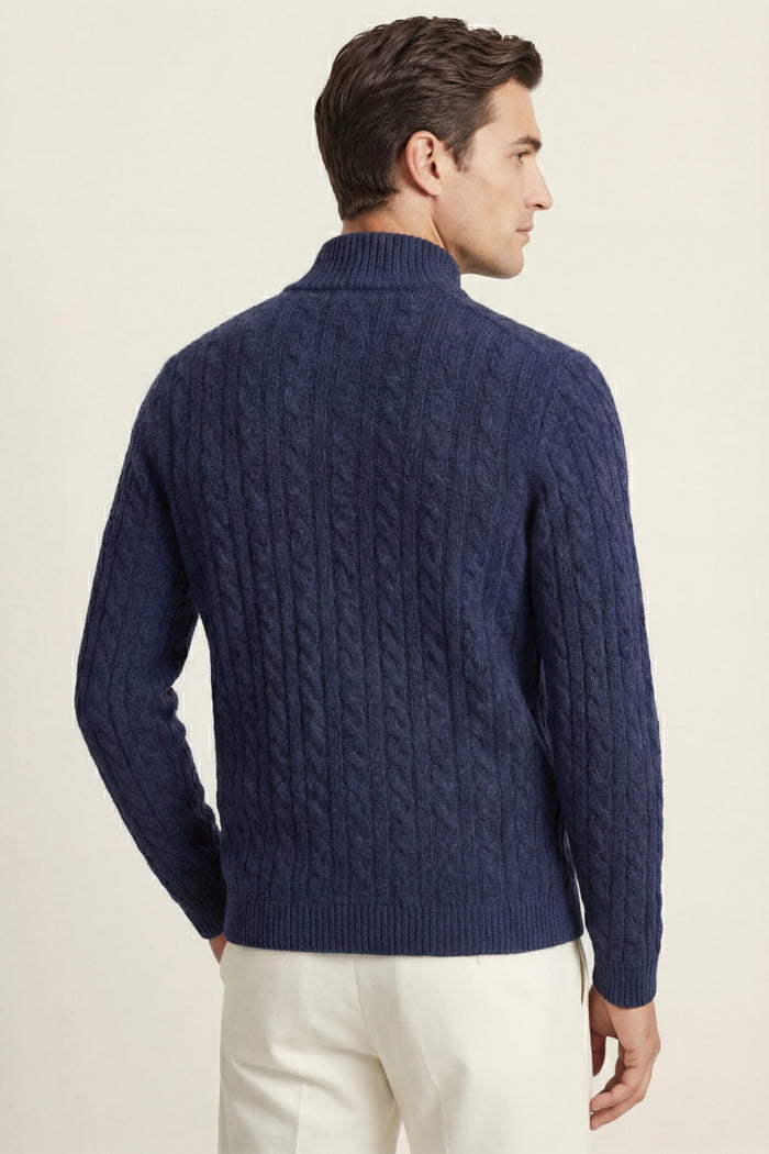 Bolzano Cable Zip Knit Blue Grey