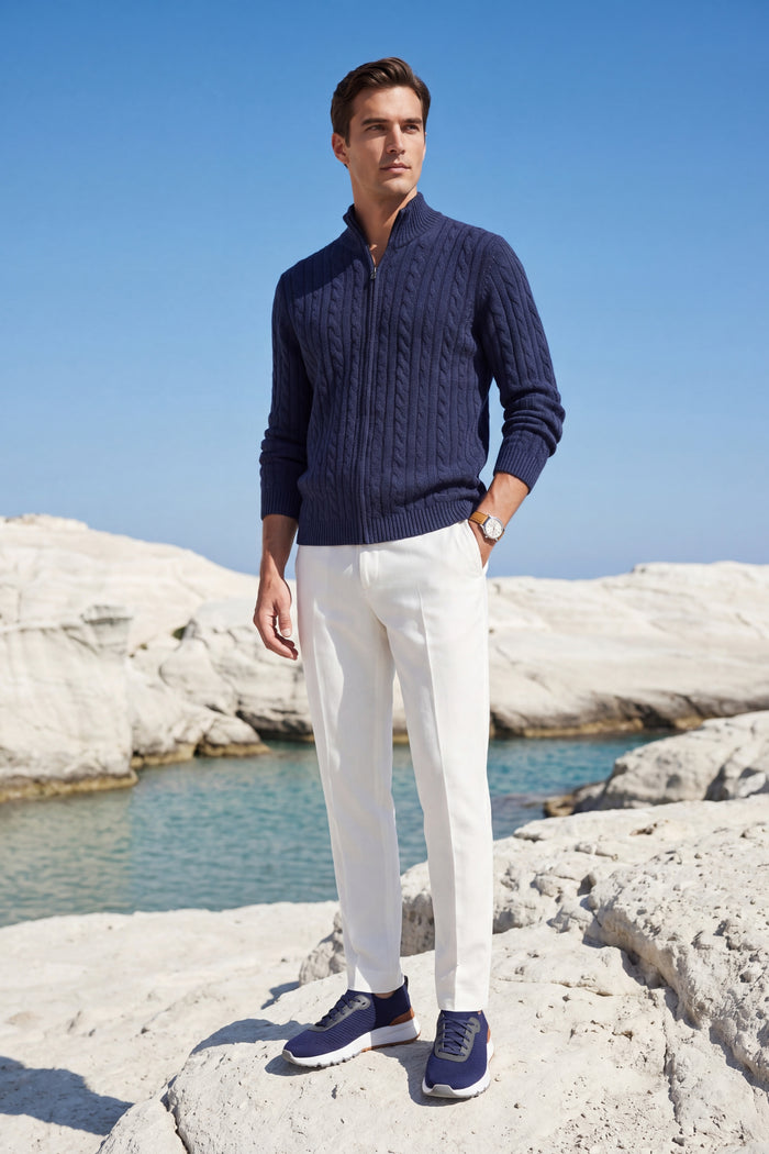 Bolzano Cable Zip Knit Blue Grey