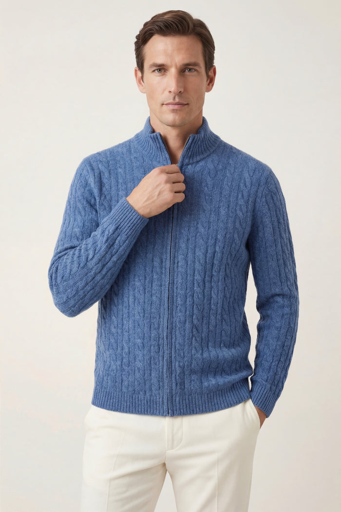 Bolzano Cable Zip Knit Blue