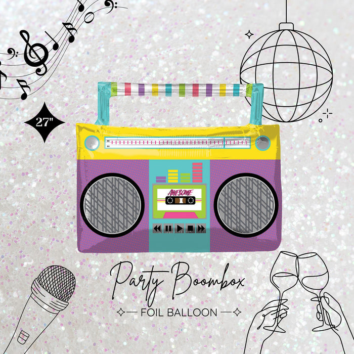 Boombox Foil Balloon 27" - Retro Disco Music Dancing Party - Eras Swifties Birthday Party Supplies