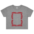 A gray OTTTO short-sleeve t-shirt features a red "otto" geometric square pattern on the front, crafted with high-quality materials for comfort and style.