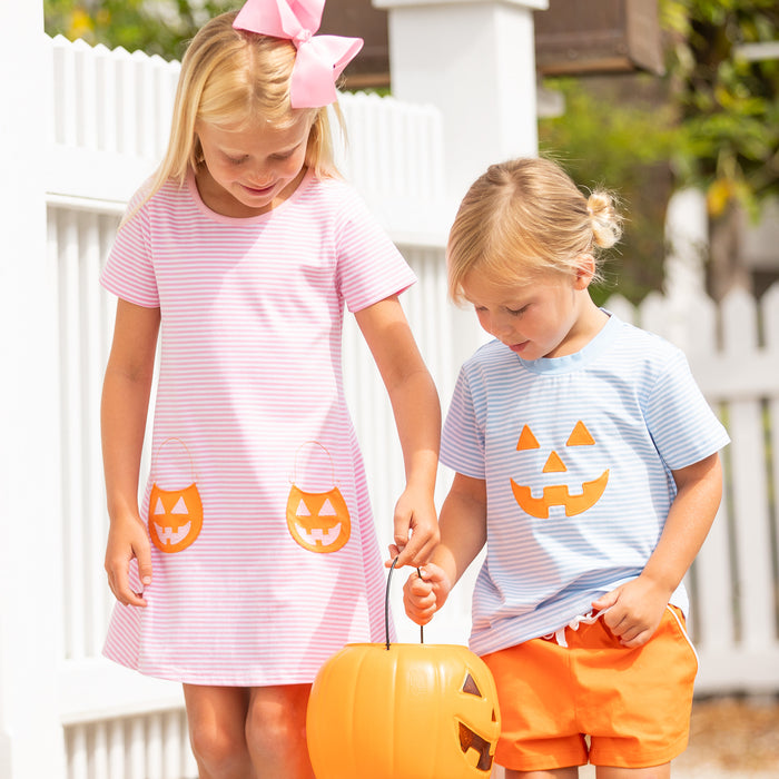 Boys Jack-O-Lantern Shirt - Blue Stripe