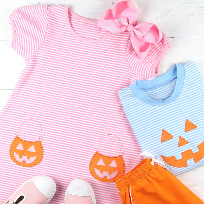 Boys Jack-O-Lantern Shirt - Blue Stripe