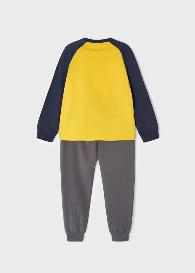 Back view of the Oro print pajama top with raglan sleeves and cuffed pants