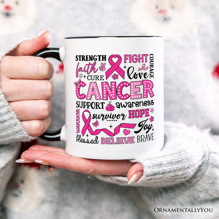 Breast Cancer Awareness Ribbon Personalized Mug, In October We Wear Pink Support Gift with Custom Name Personalized Ceramic Mug OrnamentallyYou