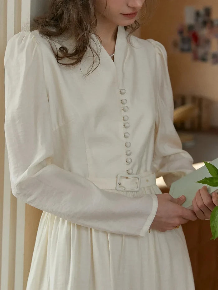 Bridget V-Neck Off White Dress
